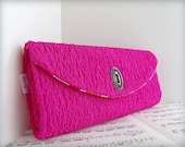 Bright pink clutch purse, Fuchsia with brass keyhole clutch bag