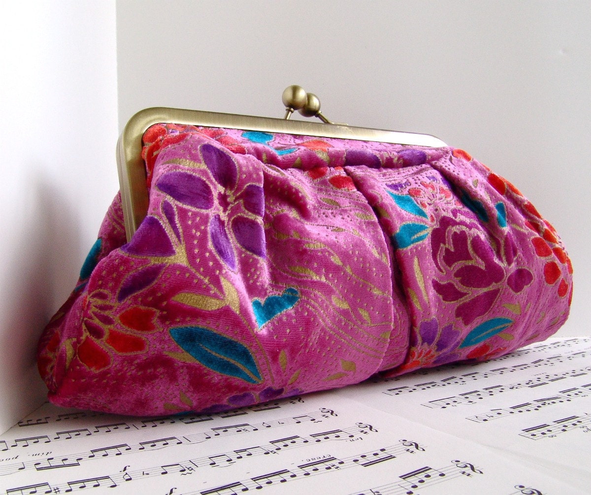 Pink clutch purse, silk velvet clutch bag in frame