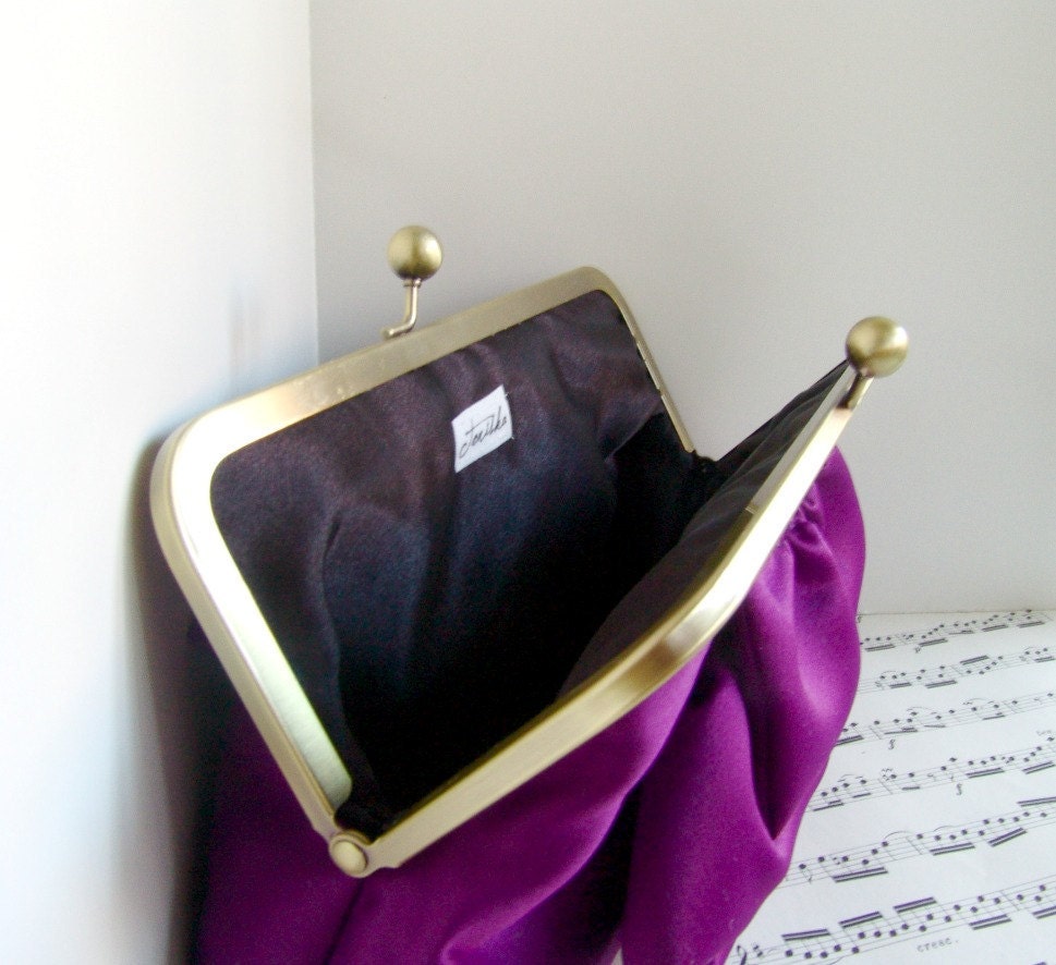 Purple Formal Clutch Purse in frame, cascading satin ruffled clutch, Made to Order.