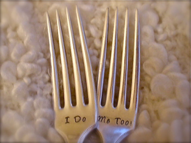 Wedding Cake Forks - Table Settings - Vintage and Personalized - As Seen on Glamour Magazine Weddings Blog