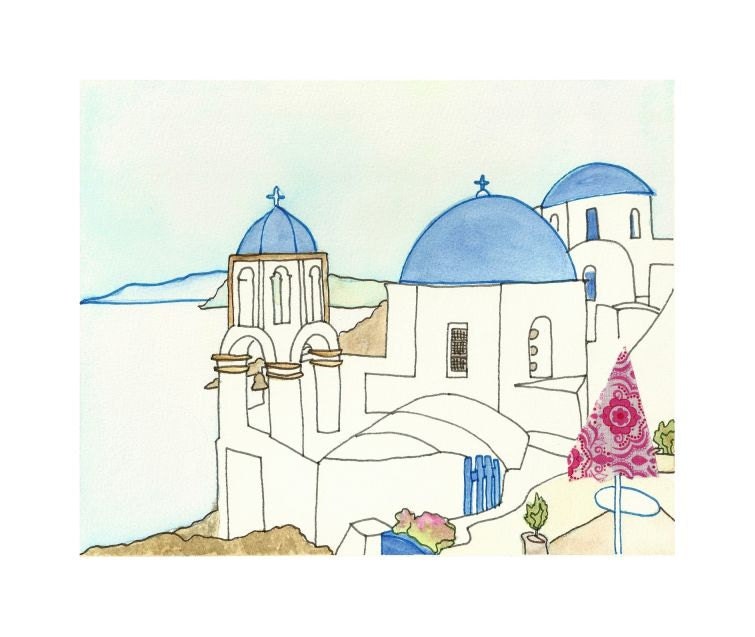 Santorini, Greece - Island, Greek 8x10 Art Print - Blue and White, Sea, Aegean, Lagoon, Island, Honeymoon, Travel, Gift for Greek Wedding