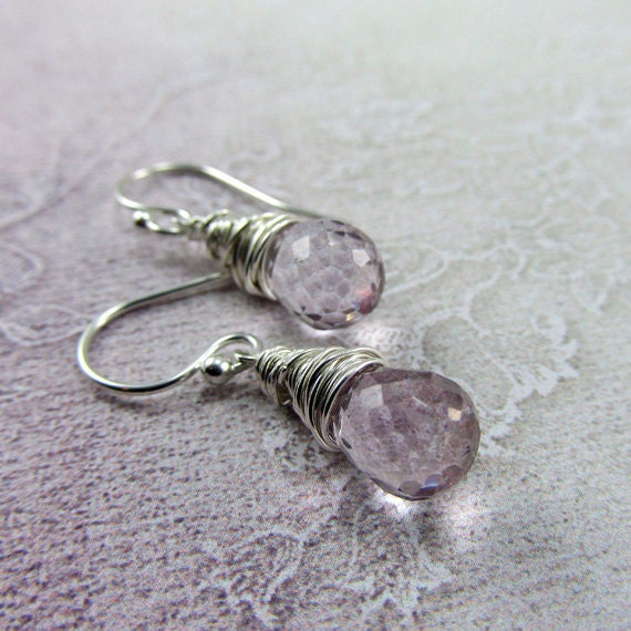 Pink Mystic Quartz Earrings Briolette Wire Wrapped Silver