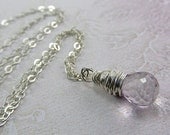 Pink Mystic Quartz Necklace Briolette Wire Wrapped  Sterling Silver
