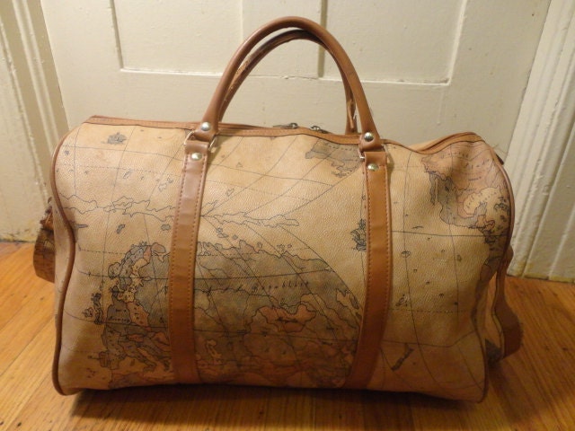 Vintage Globe Map Vinyl Vegan Duffle Duffel Gym Shoulder Bag Hold All Carry On