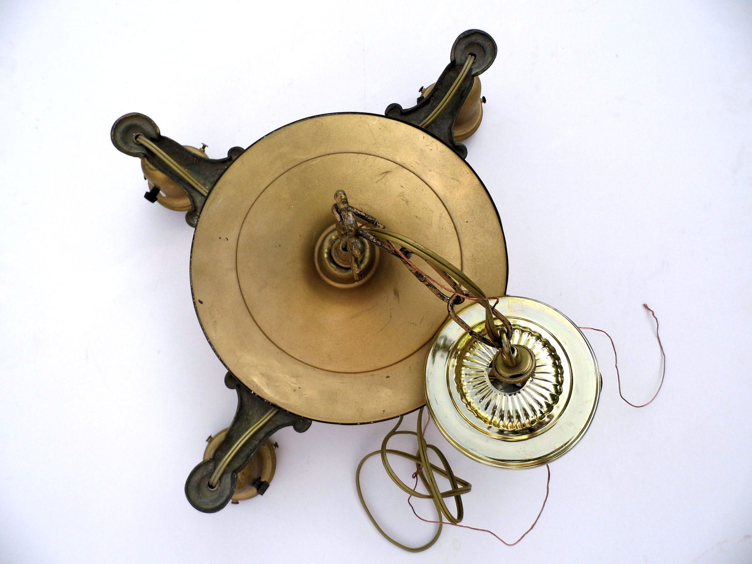 Vintage Chandelier, Brushed Gold Chandelier, Florentine Style. Mid Century Lighting