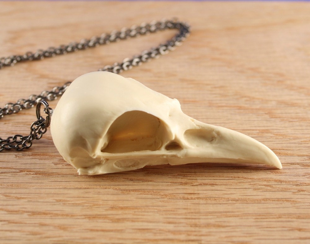 magpie skull necklace style 1- bone white on gunmetal