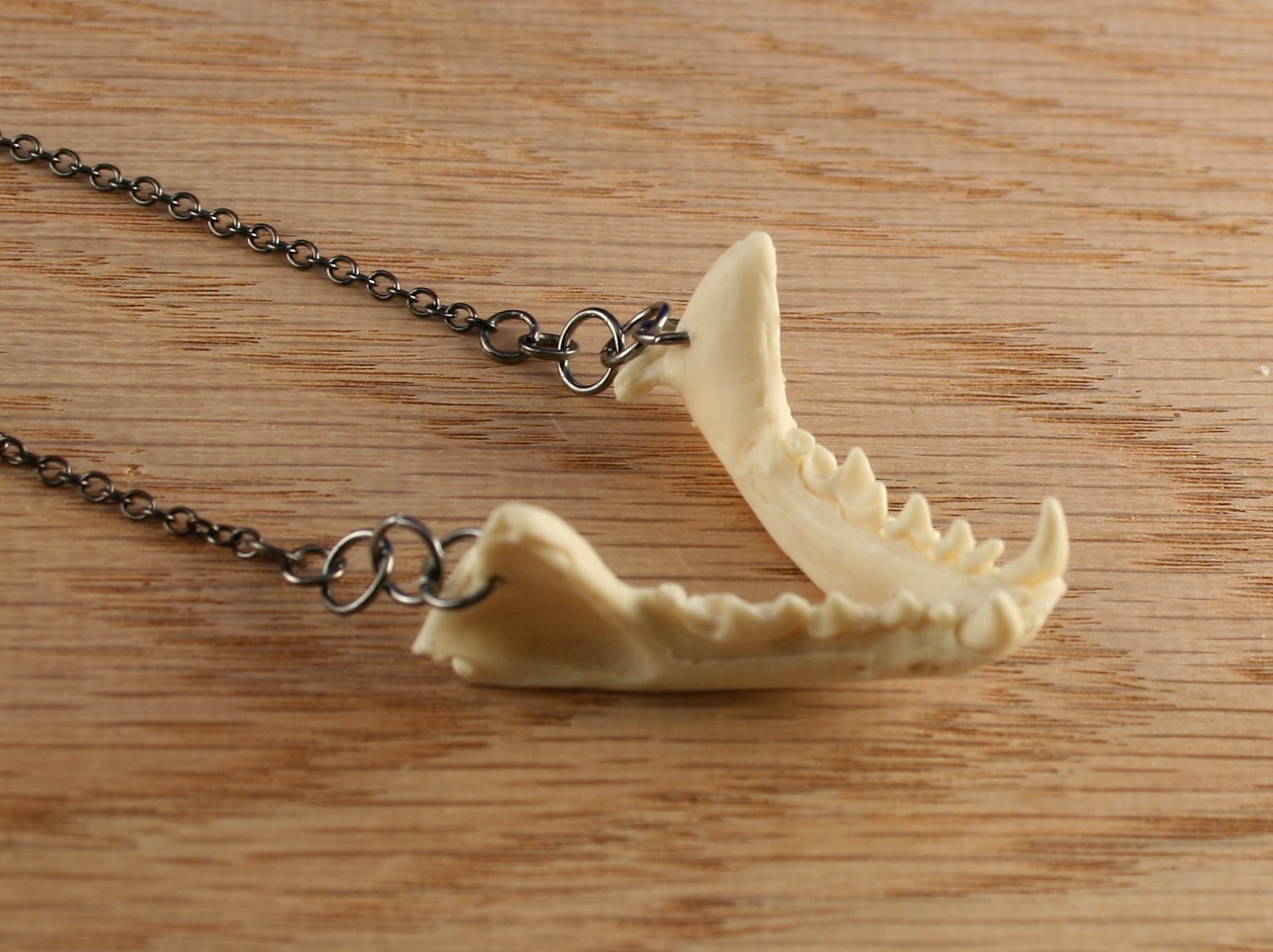 jaw bone necklace - mink jaw on gunmetal