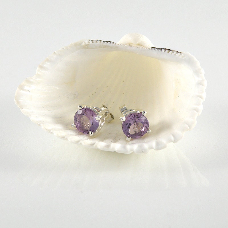 Amethyst Earrings, Amethyst Silver Post Earrings, Sterling Silver Stud Earrings, Gift For Women, 8mm Amethyst