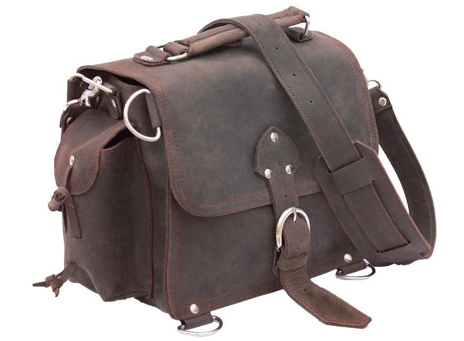Leather Satchel Messenger Bag, Purse SMALL - Rich Chocolate Brown Distressed, Rugged