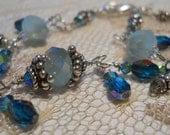 Déesse de la Mer sea goddess bracelet  teal blue aquamarine crystal turquoise aqua sparkly sterling silver beachy bohemian glam