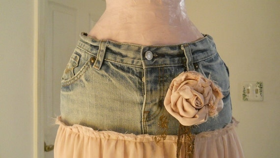 Solange ballet pink tulle jean skirt ultra femme romantic bohemian faerie goddess mauve chiffon Made to Order
