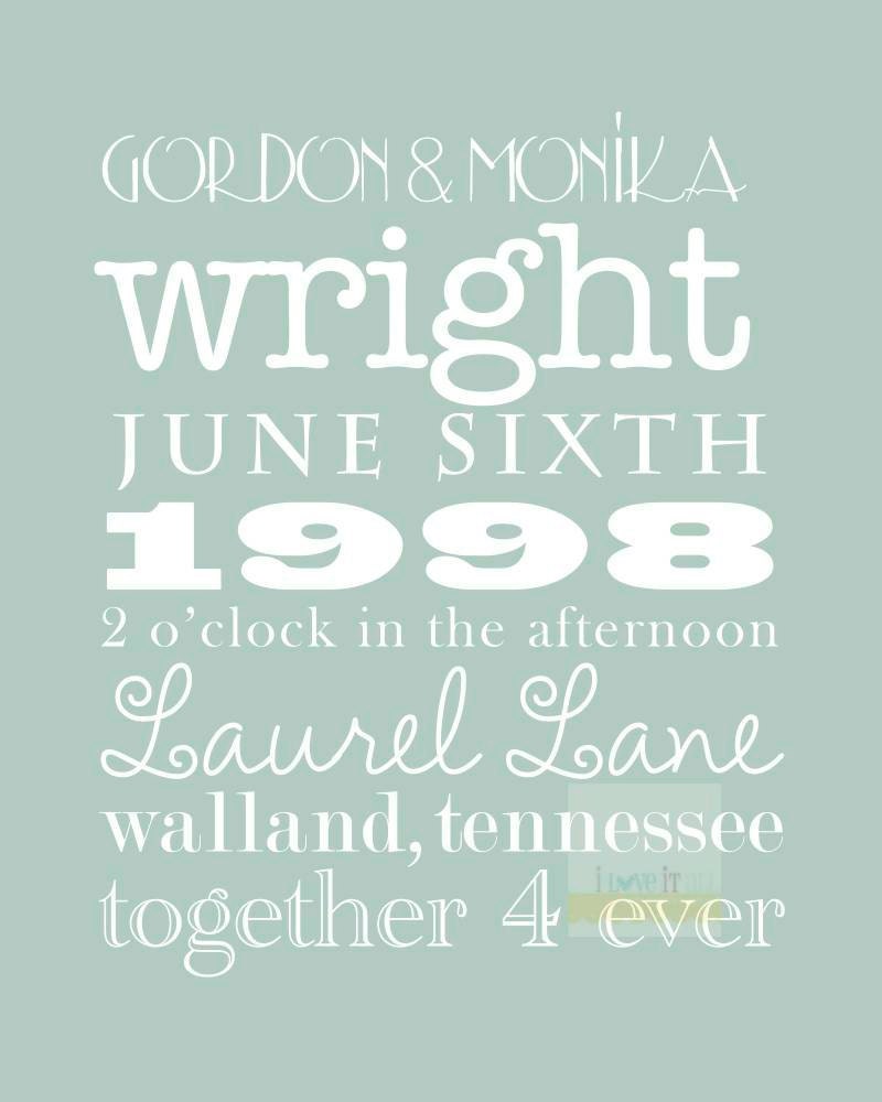 Custom 8x10 Wedding Marriage Anniversary Announcement Word Art . Personalized Date Anniversary Subway Memory Sign Print . Just Married