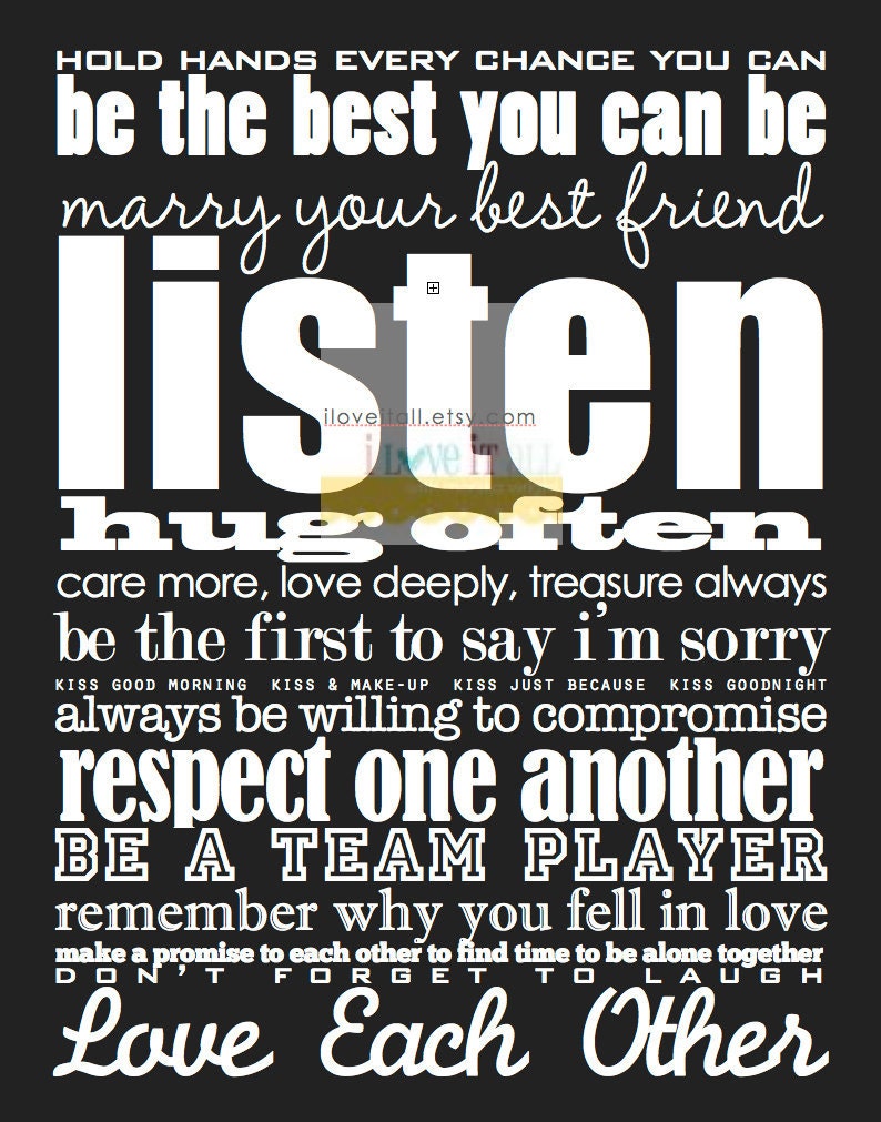 Marriage Advice . 11 x14 Love Rules Subway Art Poster Print . Romantic Wedding Anniversary Gift . Black on White // Scroll Sign