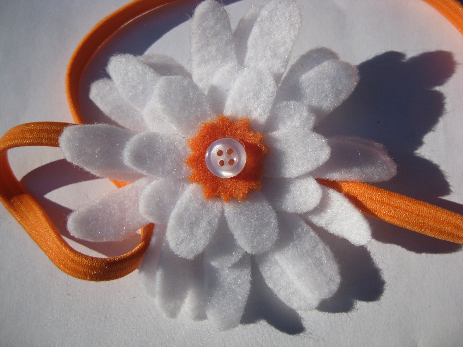 White and Orange Felt Gerber Daisy on Orange Headband