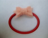 Tiny Pink Felt Bow Ponytail Holder