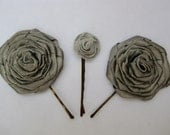 Set of Three Gray Ribbon Rosette Bobby Pins
