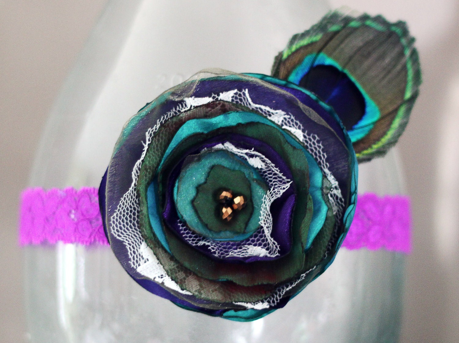 Handmade Fabric Peacock Feather Flower