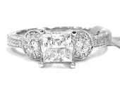Princess and round cut diamond engagement ring antique 1.32ctw 18k