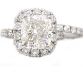 Cushion cut diamond engagement ring and band 14k white gold 2.61ctw