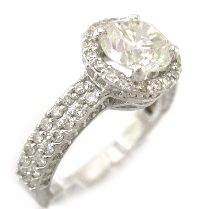 Round cut diamond engagement ring art deco halo 14k white gold 1.95ctw