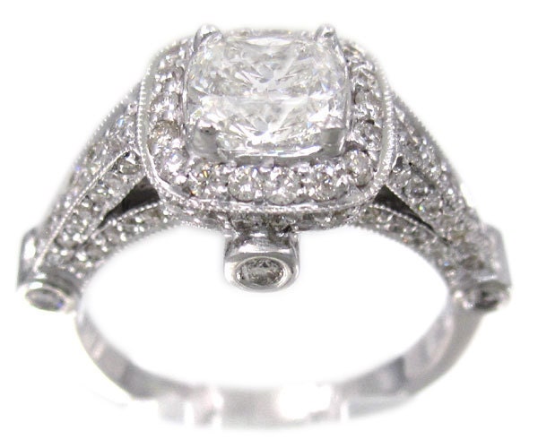 14k white gold cushion cut diamond engagement ring art deco style 1.90ctw