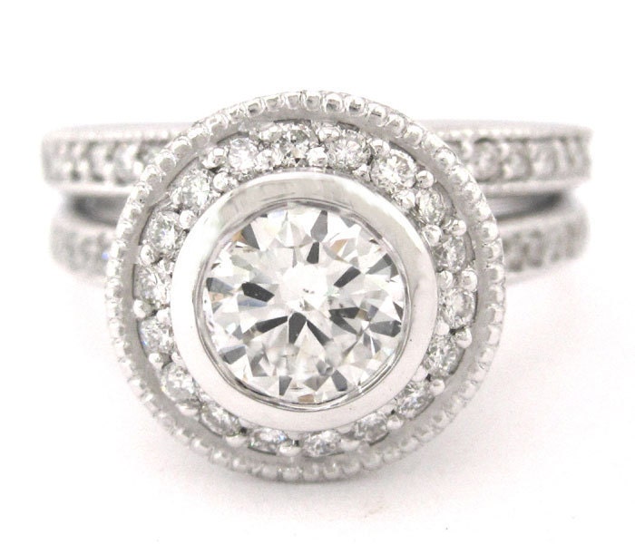 Round diamond engagement ring and band 1.60ctw 18k