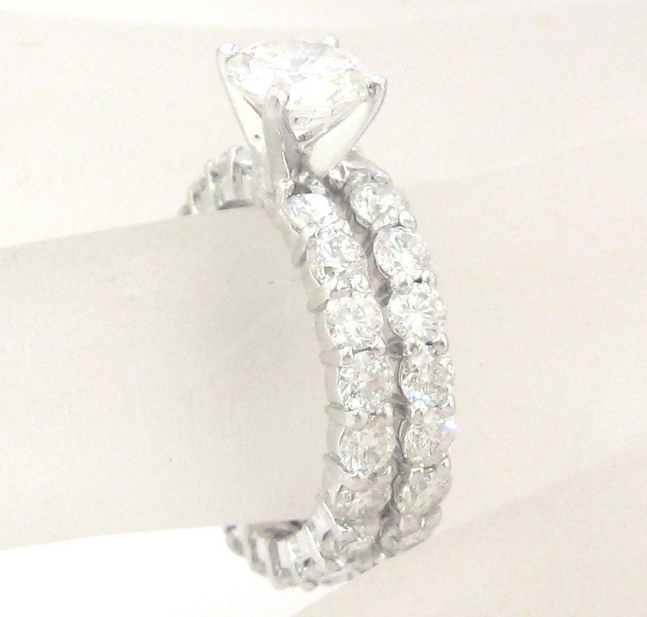 Round diamond eternity engagement ring and band 4.98ctw