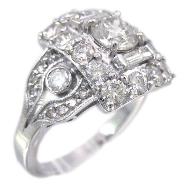 Round cut diamond engagement ring art deco antique style 2.05ctw