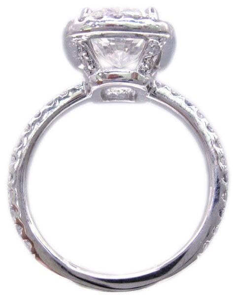18k white gold cushion cut diamond engagement ring art deco design halo 2.22ctw