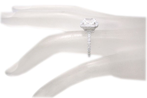 18k white gold cushion cut diamond engagement ring art deco design halo 2.22ctw