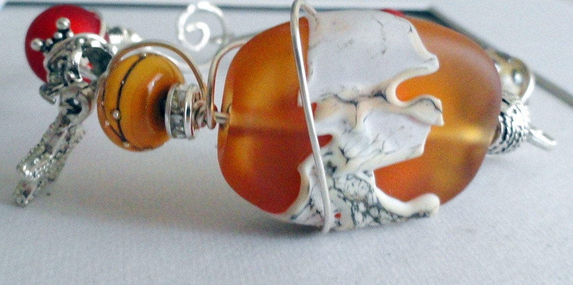 Tropical Sunset Orange Tangerine Spice Sterling Silver Wire Wrapped Beaded Bracelet