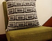 Retro Cassette Tape Knitted Cushion Pillow 20" x 20"( 50 x 50 cm) Silver & Charcoal