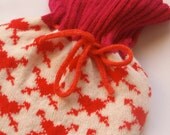 Hot Water Bottle Cozy/ Cosy Knitted Red and Pink Tattoo style hearts
