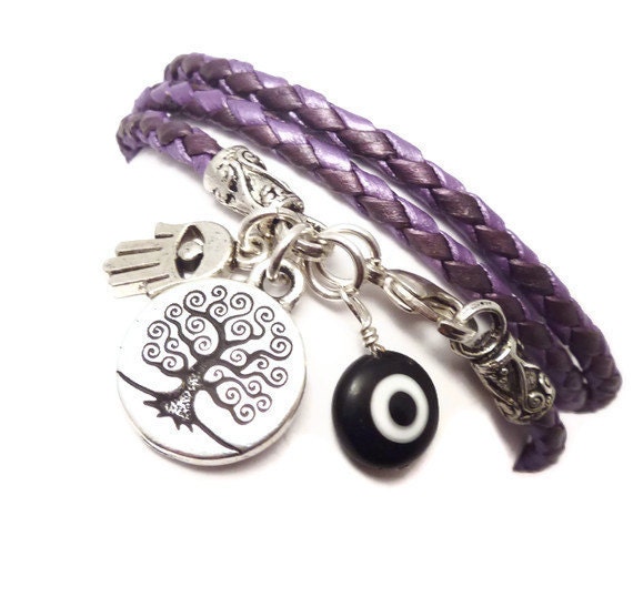 Leather Wrap Bracelet with Protection Charms,yoga jewelry,wrapped, wrapping, wrap around,wrist wrap