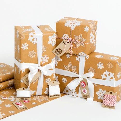 Recycled Snowflakes Brown Gift Wrap