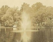 Vintage Real Photo Postcard Pond at Riverside MARSHALLTOWN Iowa 1912 Flag Cancel RPPC