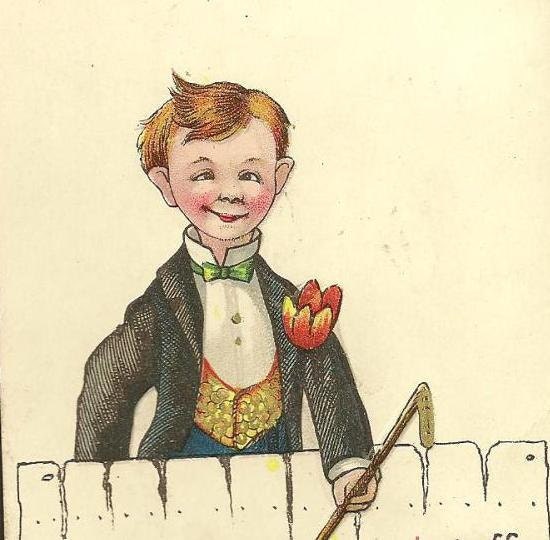 Romantic Comedy Vintage Postcard -  LOVE -Cute Country Boy shares his feelings 1913