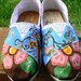 custom hand painted TOMS shoes, brown pink and blue floral