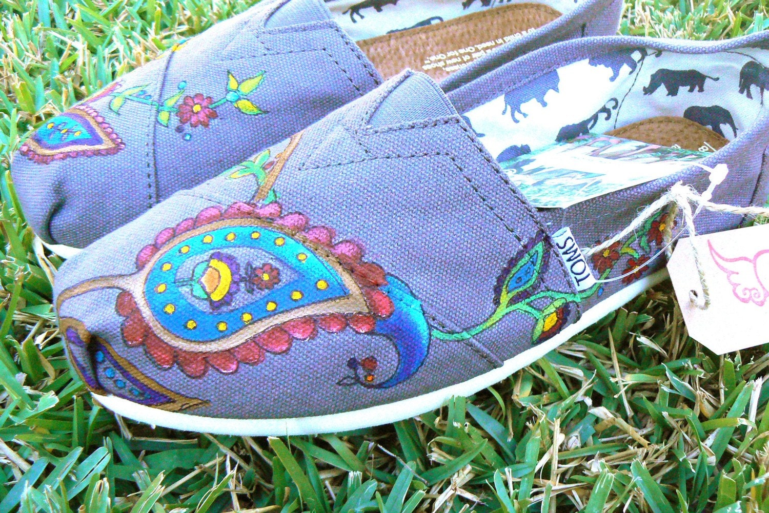 Custom hand painted toms, paisley garden