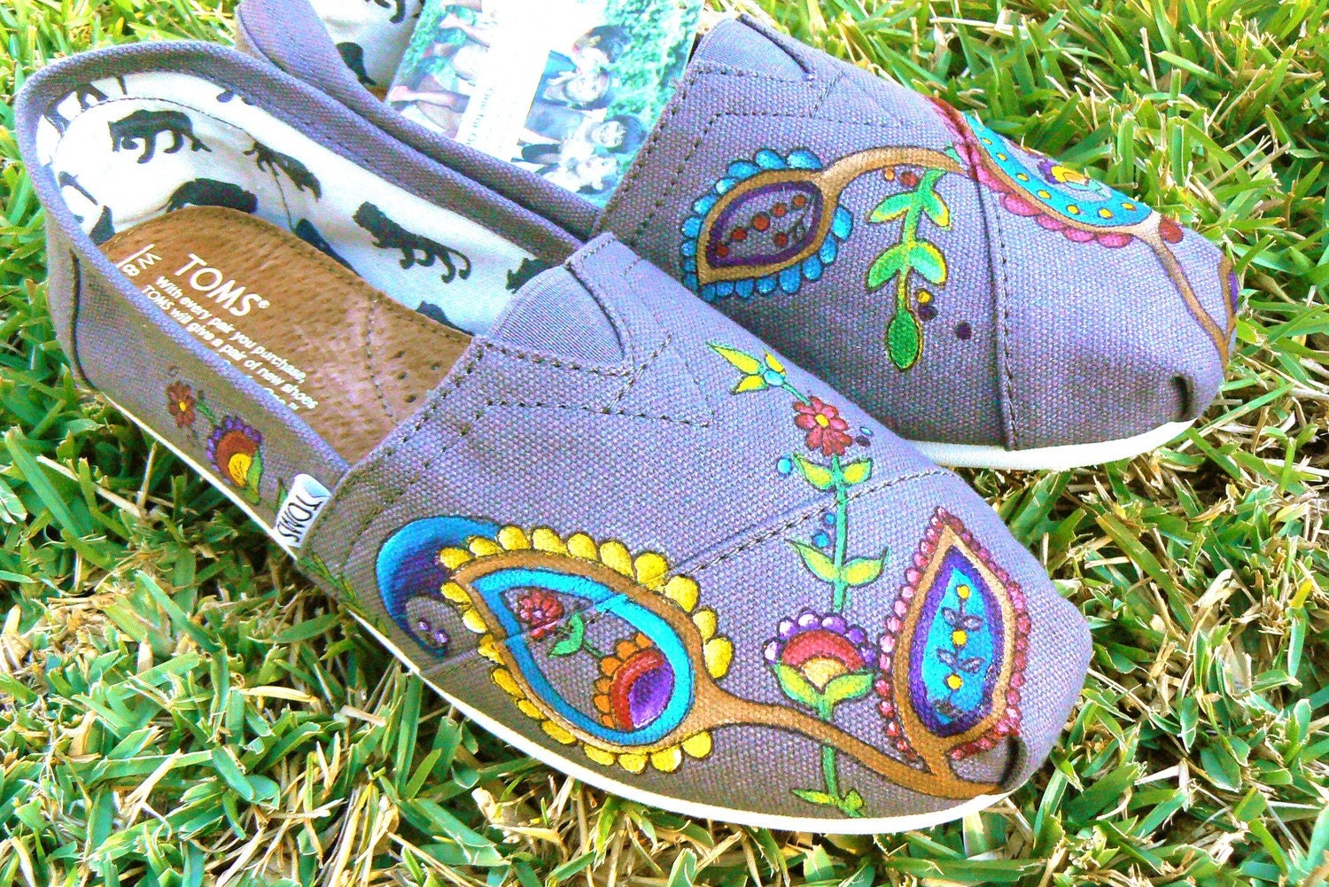 Custom hand painted toms, paisley garden