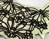 Leather jewelry: Light Gold Necklace "Lepidoptherus". Printed in brown and black with flock (velvet touch)