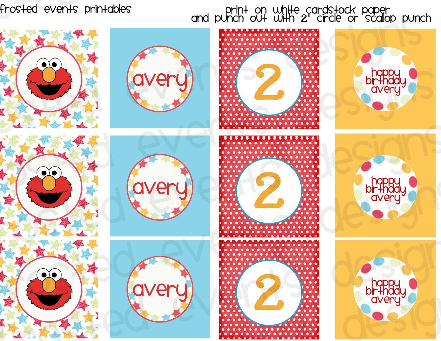 Elmo Printable Party Circles- Cupcake Toppers, Decorations, Favor Tags-  Elmo Theme Party Set