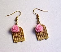 Pink colored resin rose cabochon earrings