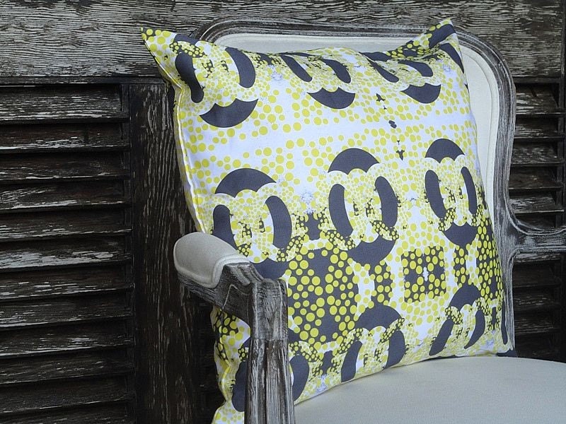 Throw Pillow Gray and Yellow Sunshine Cover Satin Shabby Chic Accent Pillow
