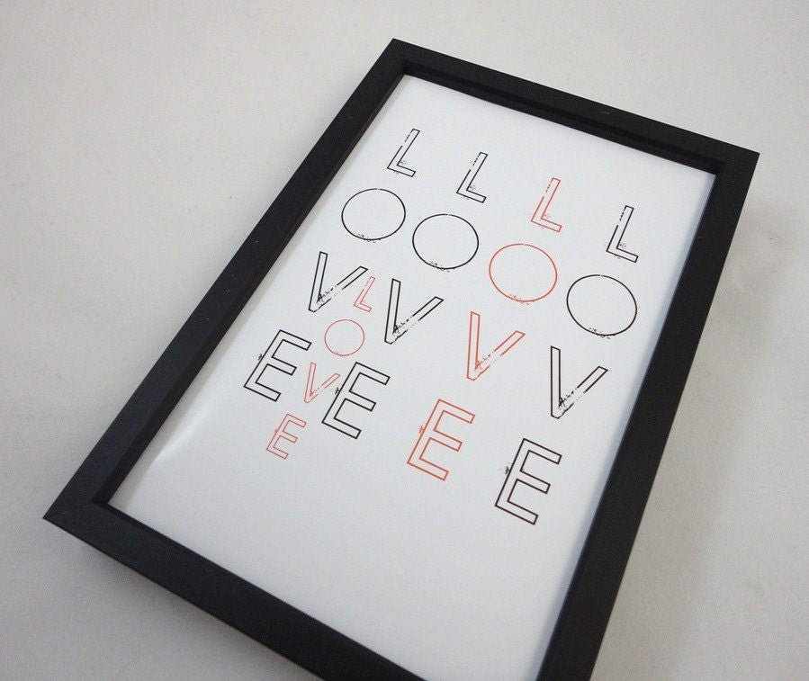 Love x 5 Art Typography Print in 4 x 6 Anniversary Valentine Wedding Gift