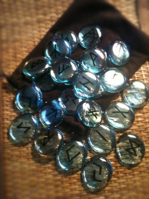 Runes Glass Stones with Drawstring Pouch