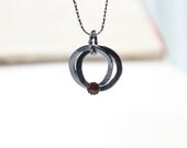 Connected To You, Connected Circles, Sterling Silver And Carnelian Connected Circles, Rustic, Black sentimental pendant
