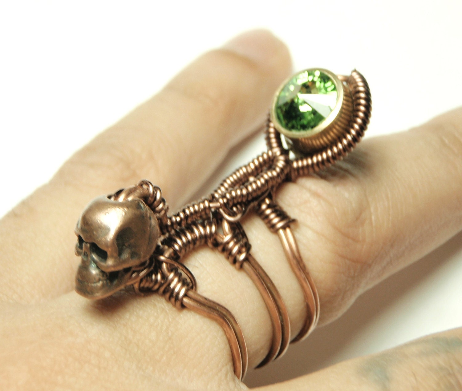 steampunk bullet casing ring- a rare insect skeleton - copper wire wrapped
