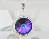 Handmade Heliotrope Swarovski Crystal Necklace - Hues of Royal Purple and Sapphire Blue - Sterling Silver