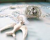 A Long Way Home - Sterling Silver Bird and Nest Necklace